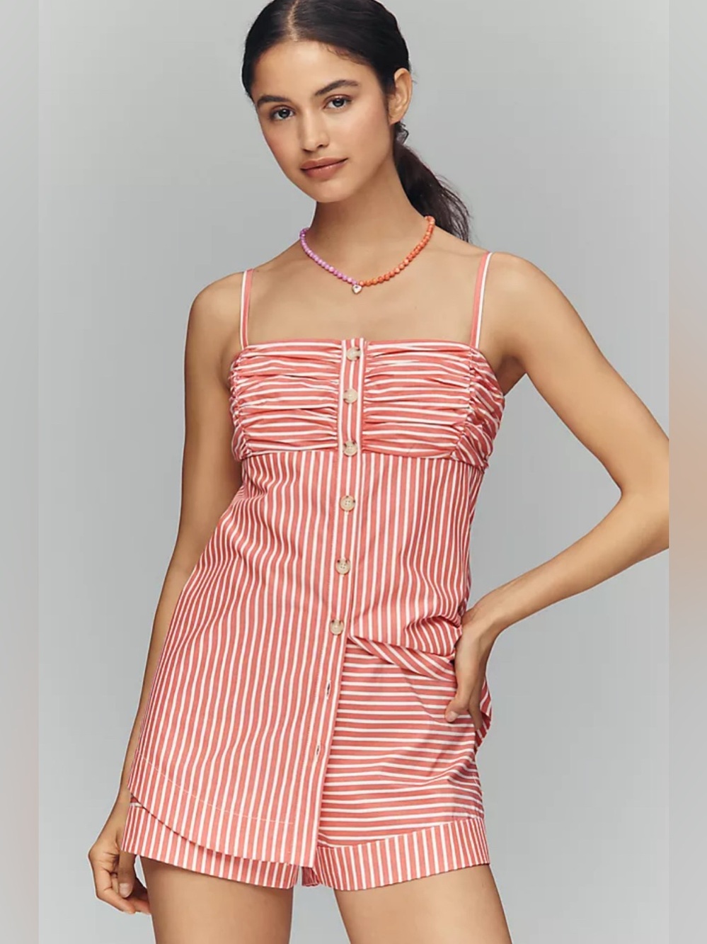 NWT - Maeve Anthropologie spaghetti strap 100% cotton ruched Romper dress